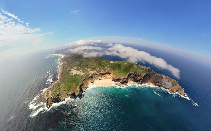 Cape Peninsula aerial view with clouds and ocean