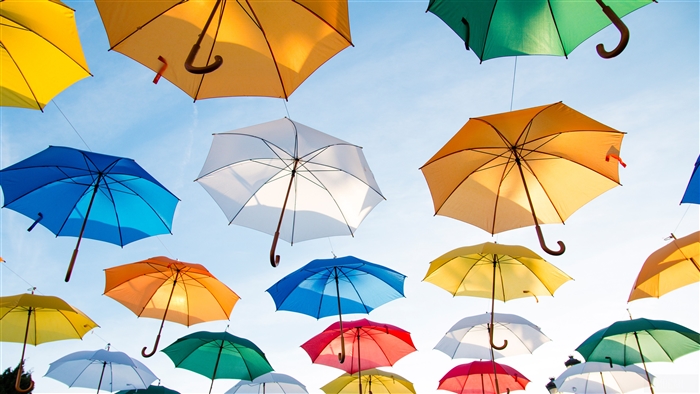Colorful Umbrellas Hanging in the Sky 4K