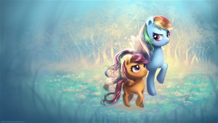 Rainbow Dash and Scootaloo in Ponyville 4K