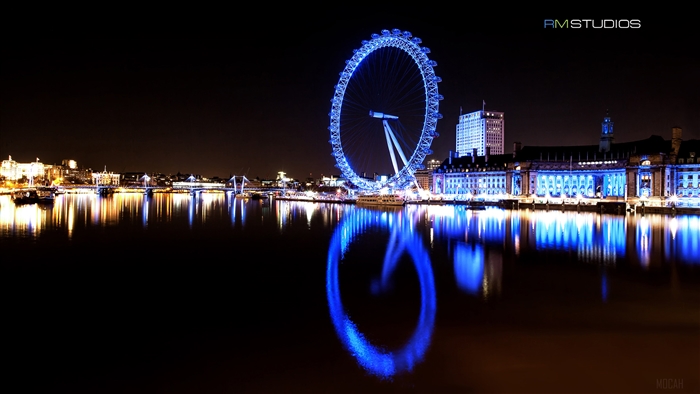 London Eye and River Thames at Night 4K