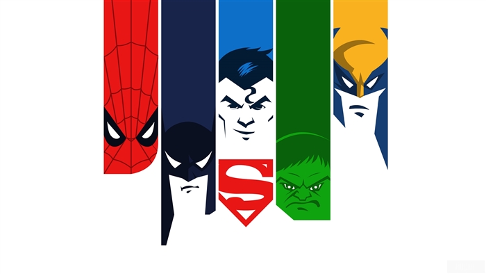 Spiderman, Batman, Superman, Hulk, and Wolverine Minimal 4K