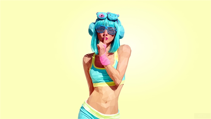 Low poly girl with blue wig and headphones