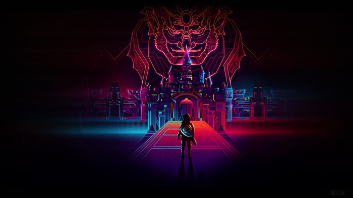 Link from Legend of Zelda in Neon Castle 4K
