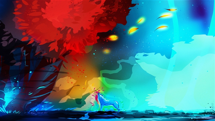 Wolf in a colorful forest 4K