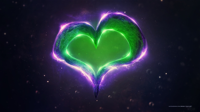 Green and Purple Heart in Space 4K