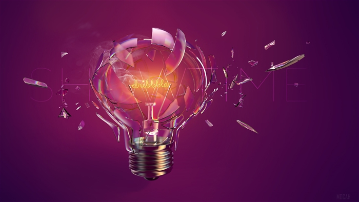 Exploding light bulb with "dribbble" text