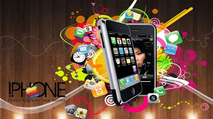 iPhone with Apps and Graphics 4K