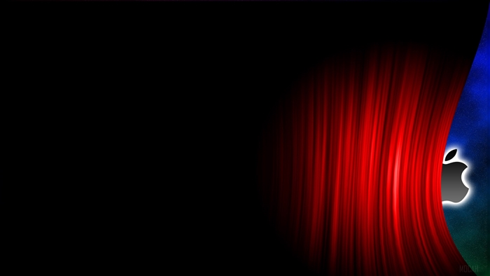 Apple Logo Behind Red Curtain 4K