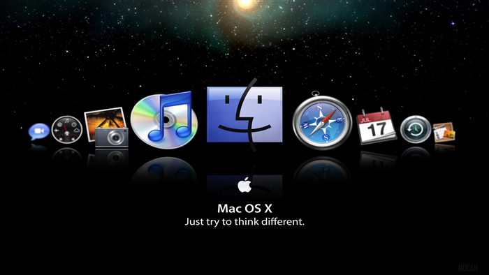 Mac OS X icons on starry background 4K