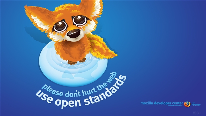 Firefox mascot asking to use open standards