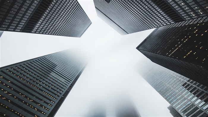 Skyscrapers in fog 4K