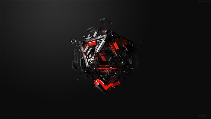 Abstract 3D geometric shape with red and black elements 4K