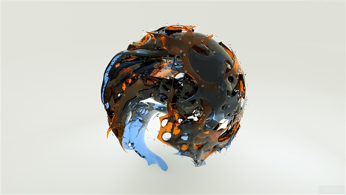 Abstract 3D sphere with orange and blue elements 4K