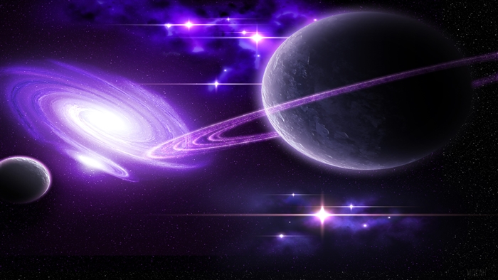 Purple Galaxy and Ringed Planet in Space 4K