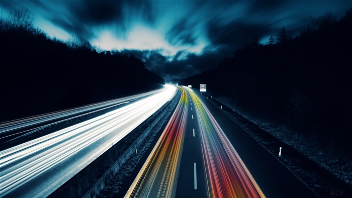 Rainbow Highway Light Trails 4K