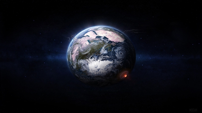 Earth with a volcanic eruption in space 4K