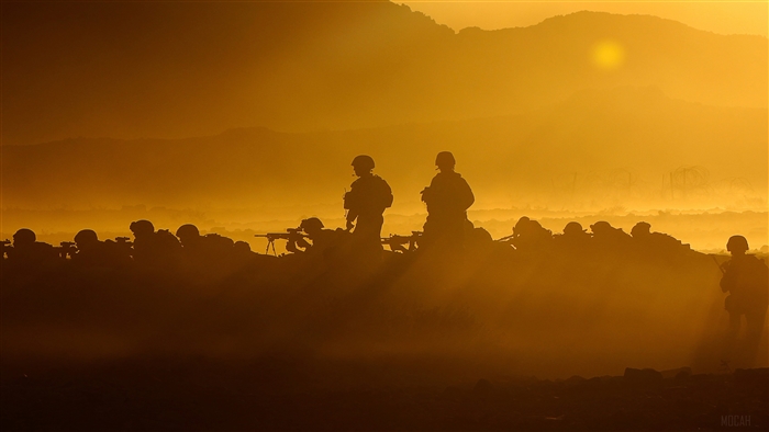 Military Soldiers in Foggy Sunrise 4K