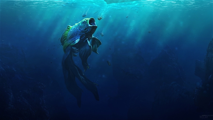 Monster Goldfish in Deep Blue Ocean 4K