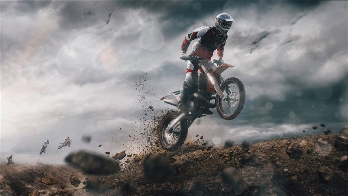 Motocross riders jumping over dirt terrain in 4K