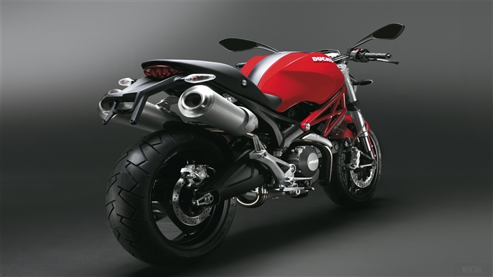 Red Ducati Monster 696 Motorcycle Rear View 4K