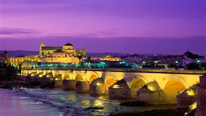 Roman Bridge over Guadalquivir River in Cordoba, Spain 4K