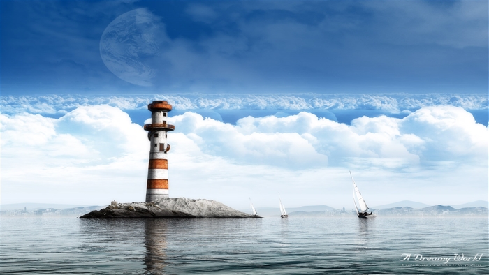 Dreamy Lighthouse and Sailboats with 4K Clarity