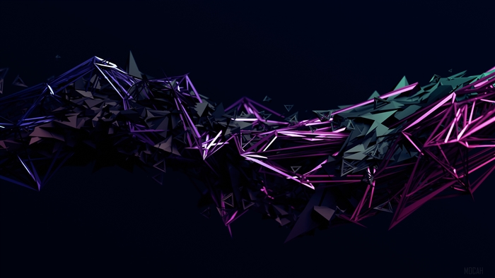 3D Dark Abstract Triangles with Neon Glow 4K