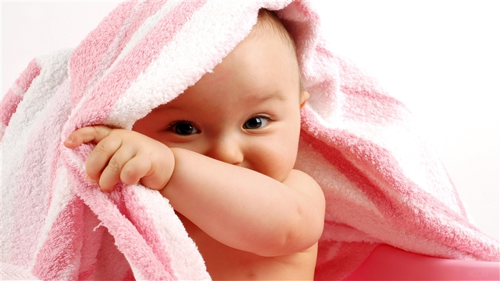 Adorable Baby Boy Wrapped in Pink Towel 4K