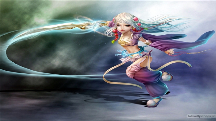 Girl with sword and flowing hair 4K