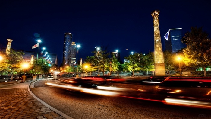 Atlanta Park at Night with Light Trails