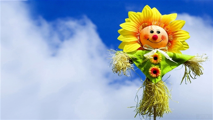 Scarecrow with Sunflower Head in the Sky 4K