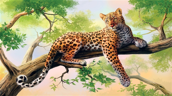 Leopard resting on a tree branch, 4K
