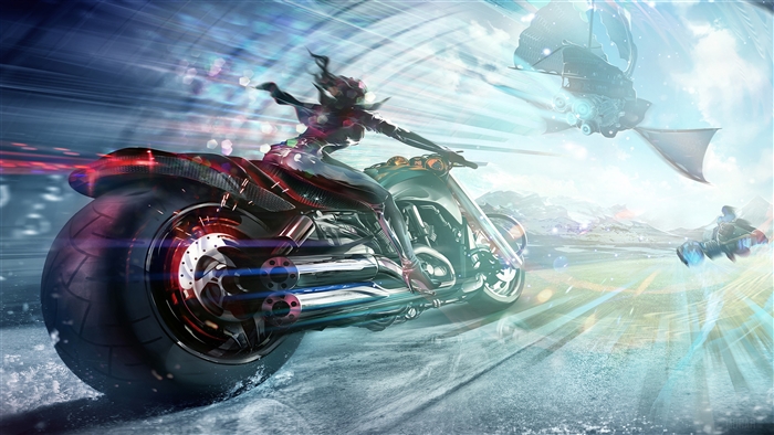 Girl on a futuristic motorcycle 4K