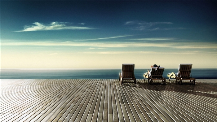 Relaxing on lounge chairs by the ocean 4K