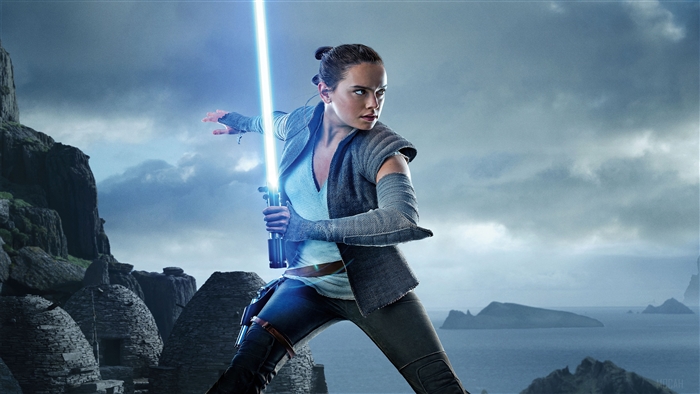 Rey from Star Wars holding a lightsaber 4K