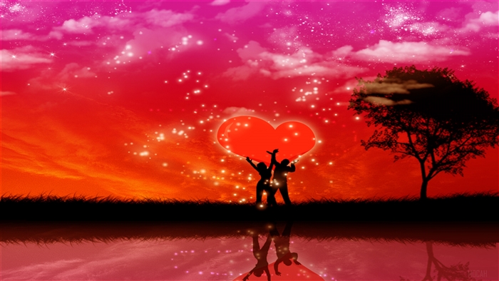 Couple holding a heart in front of a sunset 4K