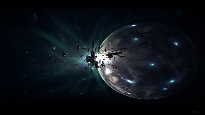 Space debris and planet in the early universe 4K