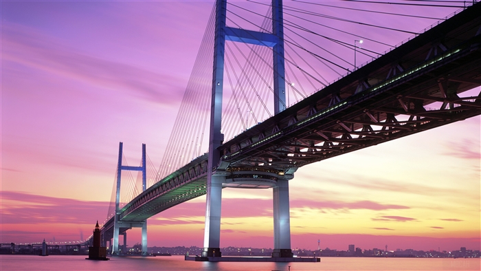 Yokohama Bay Bridge at sunset 4K