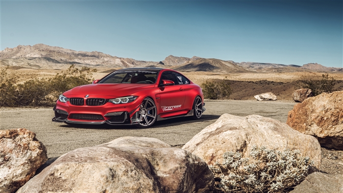 Red BMW M4 on Ferrada Wheels in Desert