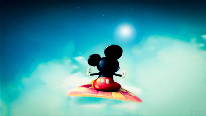 Mickey Mouse on a magic carpet in the sky 4K