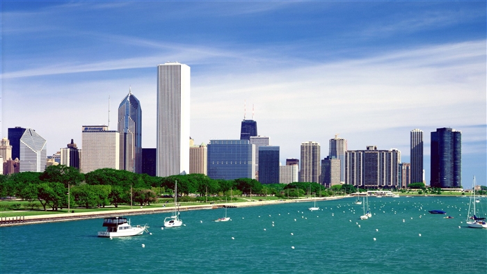 Chicago Skyline on Lake Michigan 4K