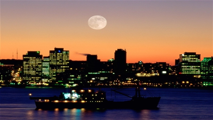 Halifax Nova Scotia Canada Skyline at Dusk with Moon