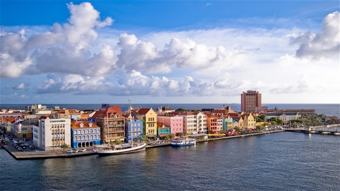 Colorful buildings along the waterfront in Curacao 4K