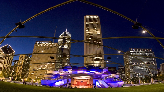 Jay Pritzker Pavilion in Millennium Park, Chicago at night
