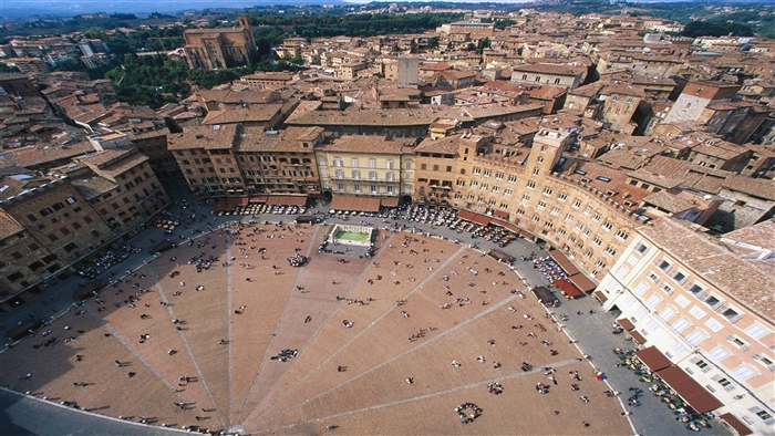 Aerial View of Piazza del Campo, Siena, Italy 4K