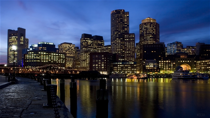 Boston Harbor Skyline at Dusk 4K