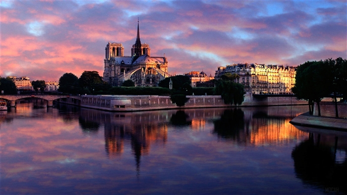 Notre Dame Cathedral at Sunrise over the Seine River, Paris