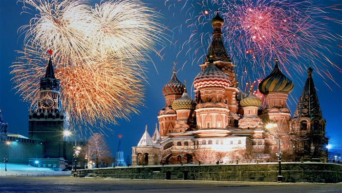 St. Basil's Cathedral and Fireworks in Russia 4K