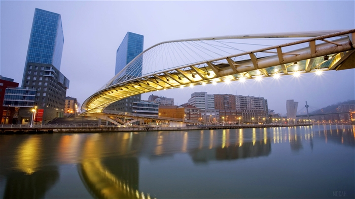 Zubizuri Bridge in Bilbao, Spain 4K