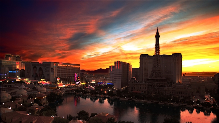 Las Vegas Strip at Sunset with Eiffel Tower
